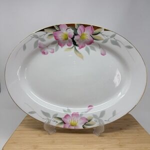 Vintage Noritake Azalea 13.75" Oval Platter Plate  19322 Japan Green Stamp